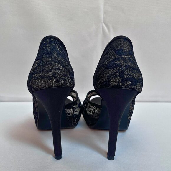 Lulu Townsend Black Lace Peep-Toe Heels – Women’s 9.5 | 4.5" Heel w/ 1" Platform - Picture 4 of 6